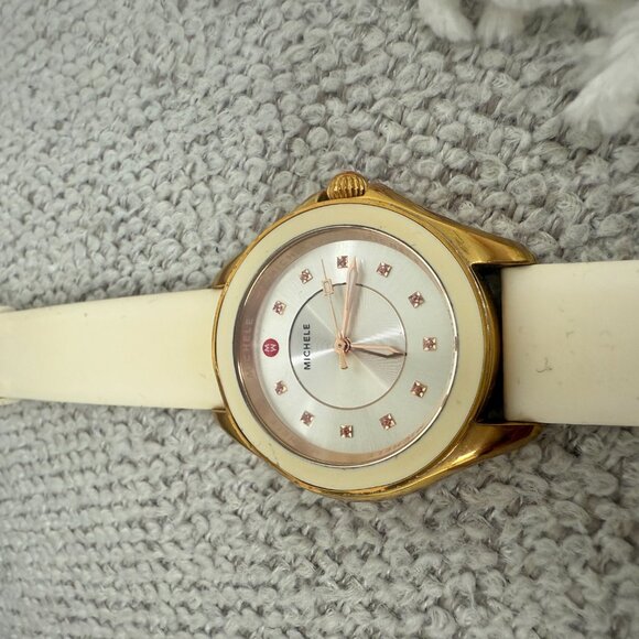Michele Rose Gold Cape Watch with White Silicone Band main image 7